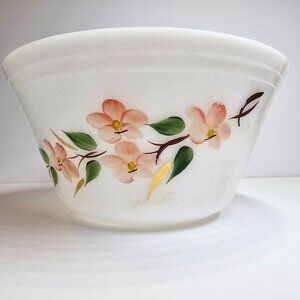 Federal Glass Gay Fad Apple Blossom 9" Mixing Bowl White Glass Vintage